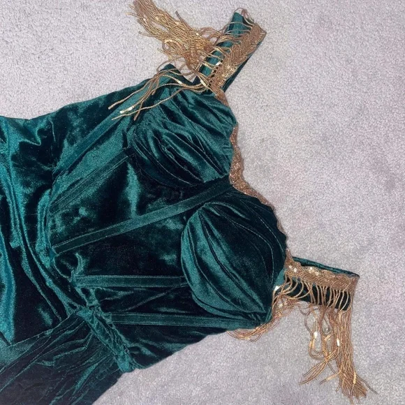 Dresses | Velvet Green Dress Corset Ribbon Back | Poshmark